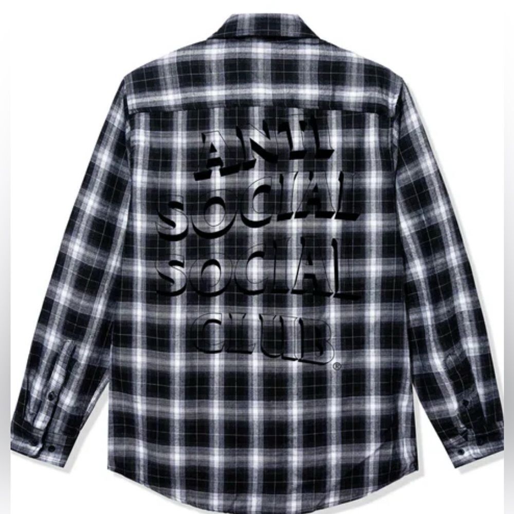 Anti Social Social Club Overwhelming Proof Flannel Black/White Large NWT